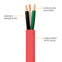 Cordón flexible Naranja Uso Rudo tipo SJT, 300V 60°C